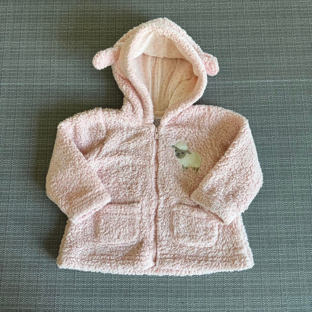 Just One You by Carter's pink baby girl fleece jacket with sheep design